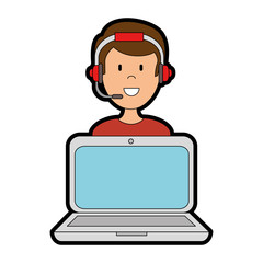 laptop with call center man agent vector illustration design