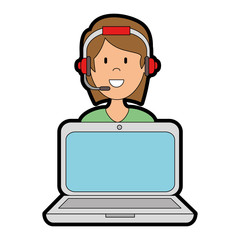 laptop with call center woman agent vector illustration design