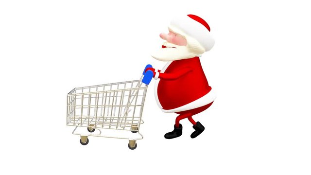 3D  Animation Santa with the Trolley with Alpha Channel Transparent Background Looped Video