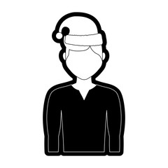flat line  monochromatic  man  with santa hat  over white background  vector illustration
