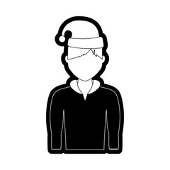flat line  monochromatic  man  with santa hat  over white background  vector illustration