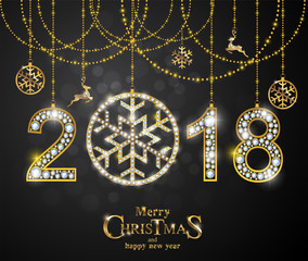 Christmas Greeting and New Years dinner menu card templates with gold patterned and crystals on background color.
