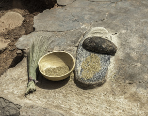 Traditional tools to grind cereals in Africa (Burkina Faso)