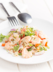 close-up spicy shrimp salad angle view