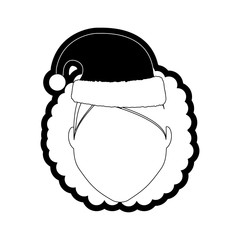 flat line  monochromatic  man  face with santa hat  over white background  vector illustration