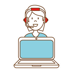 laptop with call center woman agent vector illustration design