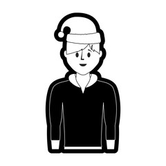 flat line  monochromatic  man  with santa hat  over white background  vector illustration