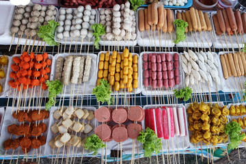 Fried food with sticks, Thai style food, Thailand street food ,Bangkok