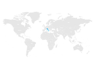 Obraz na płótnie Canvas Italy marked by blue in grey World political map. Vector illustration.