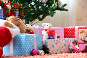 Christmas and Happy new year concept with gift boxes and christmas festive decorations. Happy time in long weekend Holiday