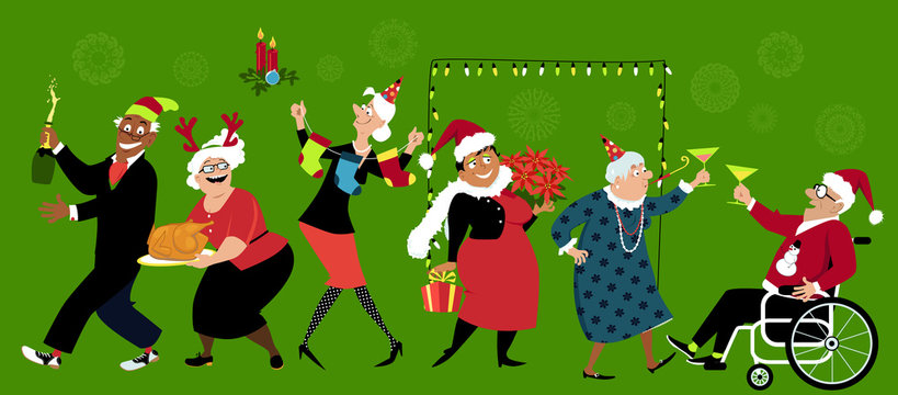 Group of senior citizens celebration Christmas, EPS 8 vector illustration
