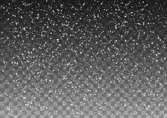 Snowfall isolated on transparent vector background. Realistic snow fall vector.