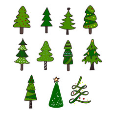 Set of hand drawn Christmas trees.