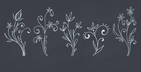 Set of hand drawn doodle flowers.
