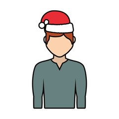 avatar man with christmas hat icon over white background colorful design  vector illustration