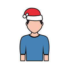avatar man with christmas hat icon over white background colorful design  vector illustration