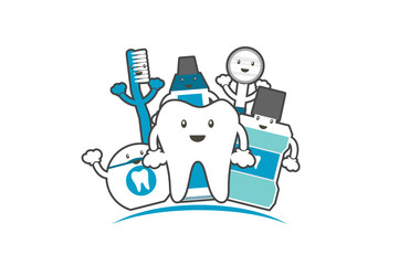 Obraz na płótnie Canvas happy family of healthy teeth and friend, dental care concept
