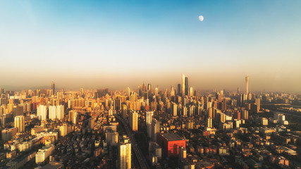 Guangzhou City Sunset and Moon