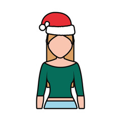 avatar woman with christmas hat icon over white background vector illustration