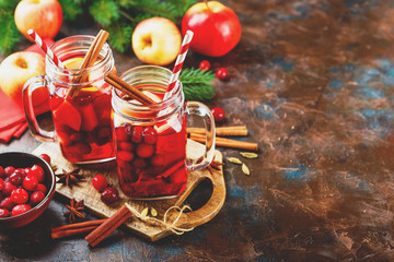 Glasses with hot punch for winter. Mulled wine