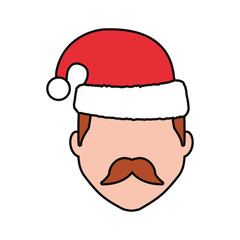 avatar man with christmas hat icon over white background colorful design  vector illustration