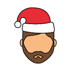 avatar man with christmas hat icon over white background colorful design  vector illustration