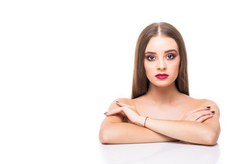 Fototapeta premium Beautiful Young Woman with Clean Fresh Skin Portrait. Woman face closeup. Facial treatment . Cosmetology , beauty and spa .
