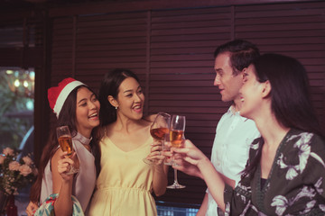 friends in meeting holiday party.