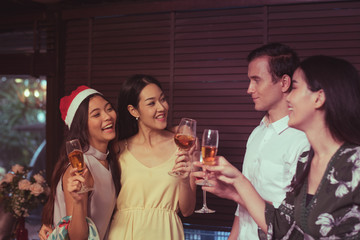 friends in meeting holiday party.