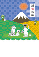Obraz premium サッカー・フットボールと犬のイラストのはがきテンプレート戌年２０１８