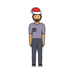 man standing with christmas hat icon over white background vector illustration