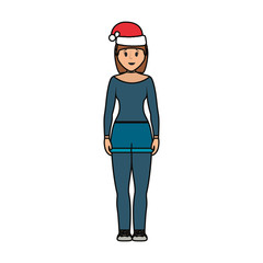 woman stading with christmas hat icon over white background vector illustration