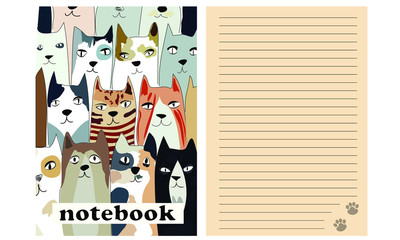  notebook, cover with cats and a sheet with paws