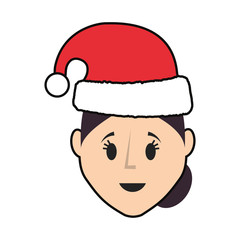 cartoon woman with christmas hat icon over white background vector illustration