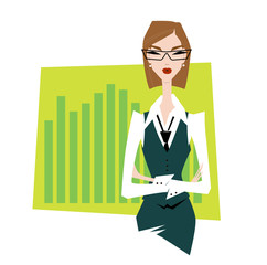 Business woman pointing to business trends.