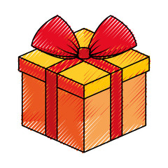 flat line colored gift doodle over white background  vector illustration