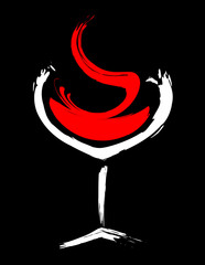 Wine glass. Oriental style vector logo of red wine