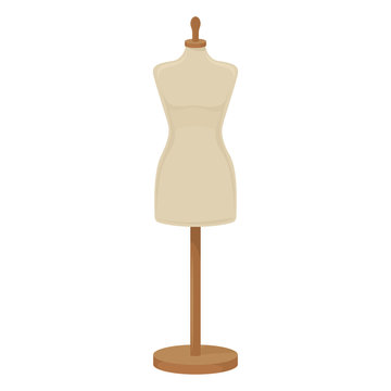 Female tailors dummy on white background, cartoon illustration of tool for handicrafts. Vector