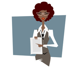 Business woman pointing at document.