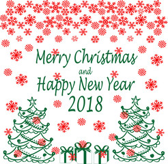Merry Christmas and Happy New Year. Seasons Greetings. Snowflakes and Christmas tree  with background. Vector illustration