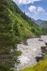 Fototapeta na wymiar mountain landscape in the Caucasus Mountains in Upper Svaneti, Georgia
