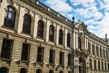 Fototapeta na wymiar The facade of the historic building of the university library in Poznan.