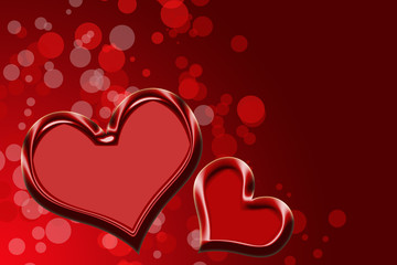 Fondo rojo de círculos y degradado con corazones.