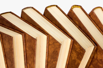 Old books shelf isolated on white background