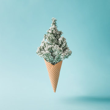 Christmas tree ice cream. Winter holiday concept.