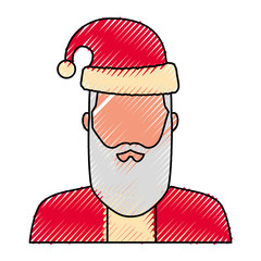 flat line colored  santa claus doodle over white background  vector illustration