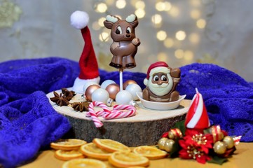 christmas reindeer chocolate and santa claus