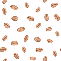Watercolor Coffee beans pattern. Isolated Illustration for design, print or background