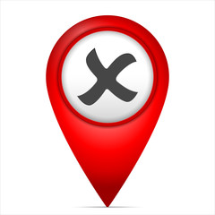 Map marker with cancel symbol