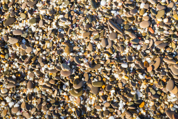 Sea stones on the beach in the summer